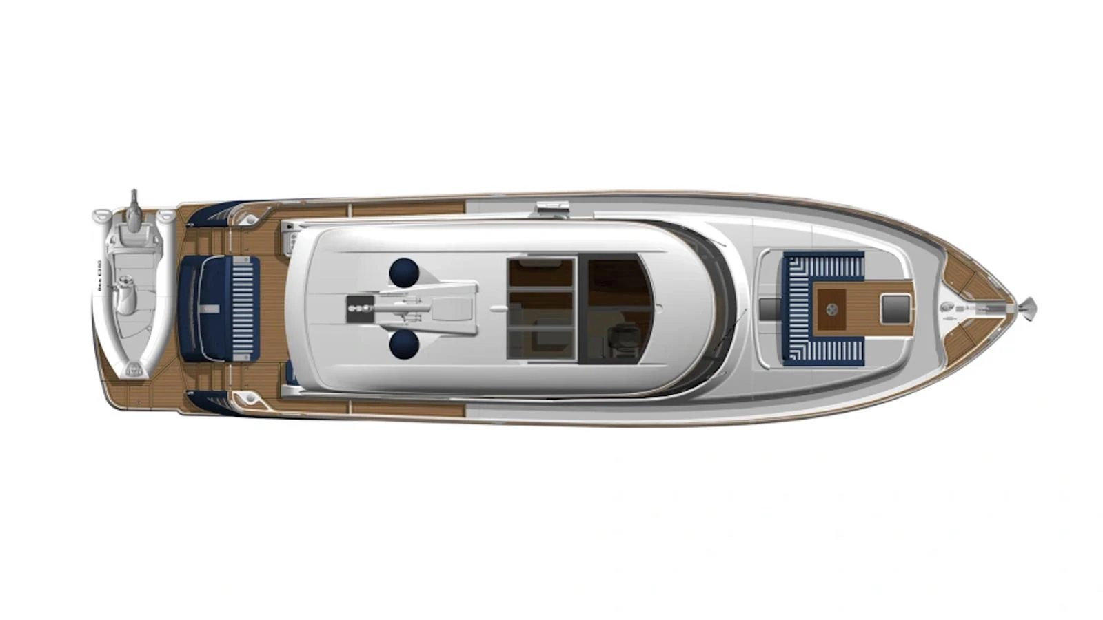 A detailed top-down view of the yacht's deck layout, showcasing various outdoor and indoor areas. aboard LYRICA Yacht for Sale