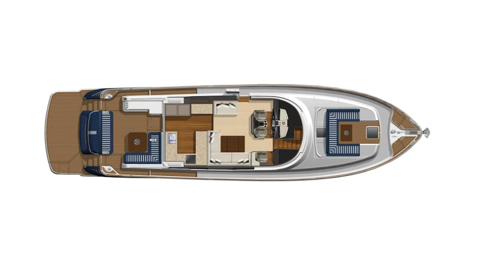 A detailed layout of the yacht's deck showcasing various areas and amenities. aboard LYRICA Yacht for Sale