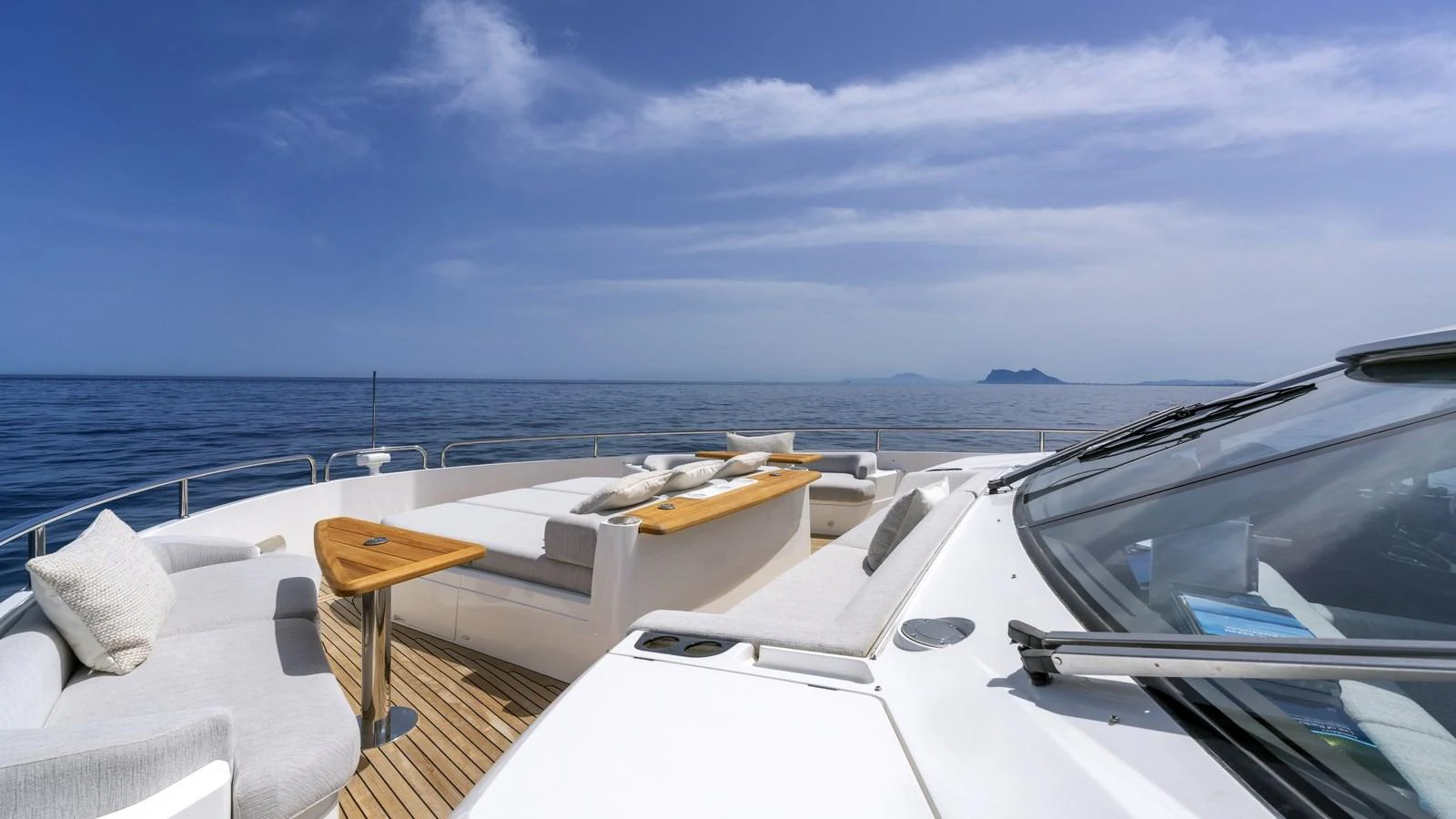 The foredeck offers a luxurious seating area with stunning ocean views. aboard W OF JERSEY Yacht for Sale