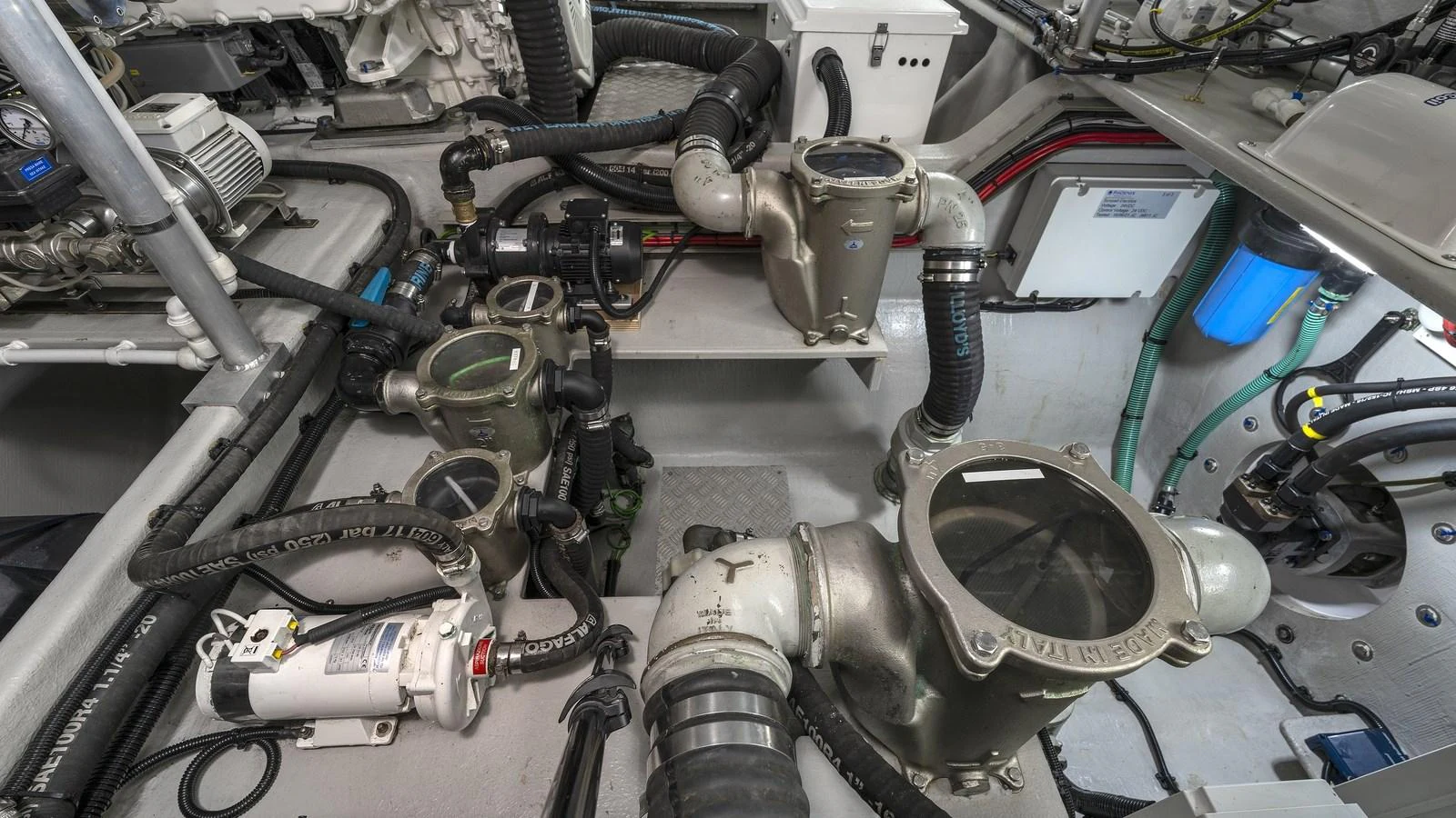 The image showcases the intricate and well-maintained engine room of the yacht. aboard W OF JERSEY Yacht for Sale
