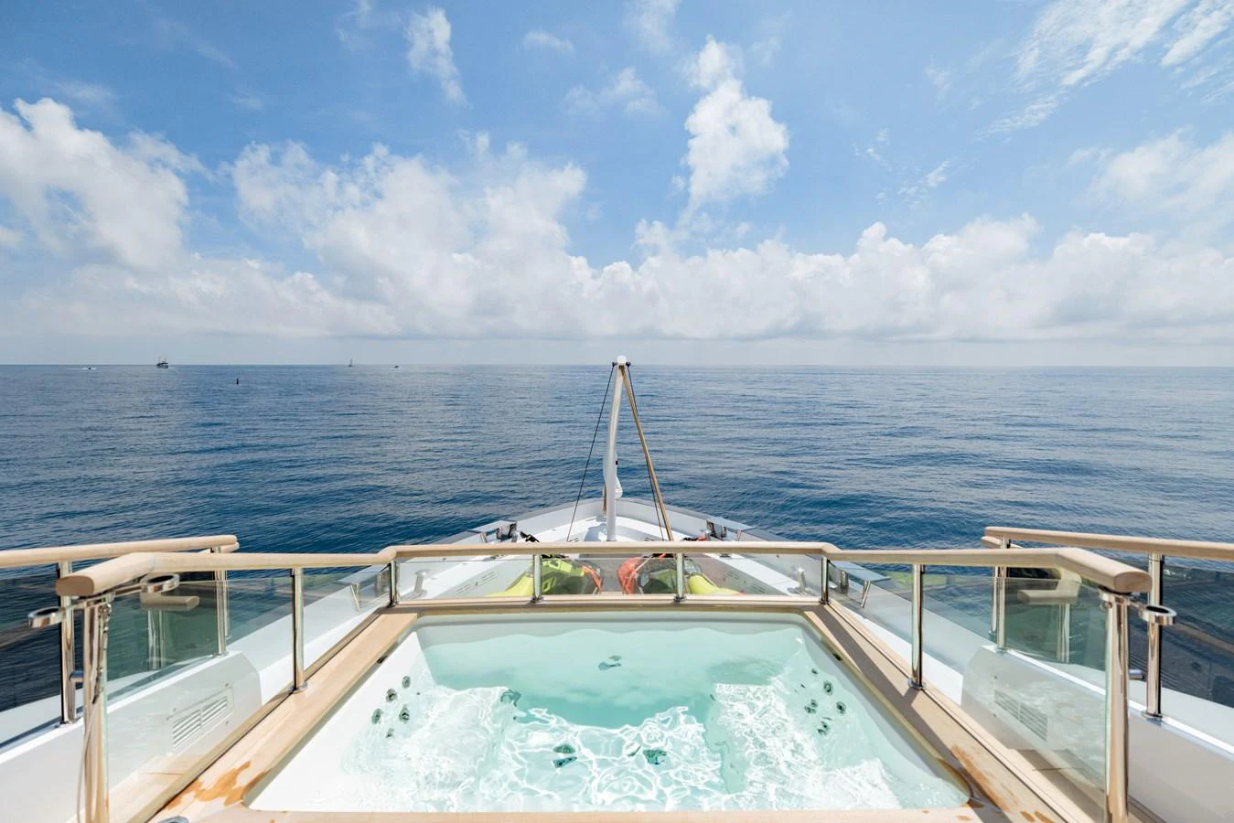The yacht features a luxurious jacuzzi on the deck with stunning ocean views. aboard ADVA Yacht for Sale