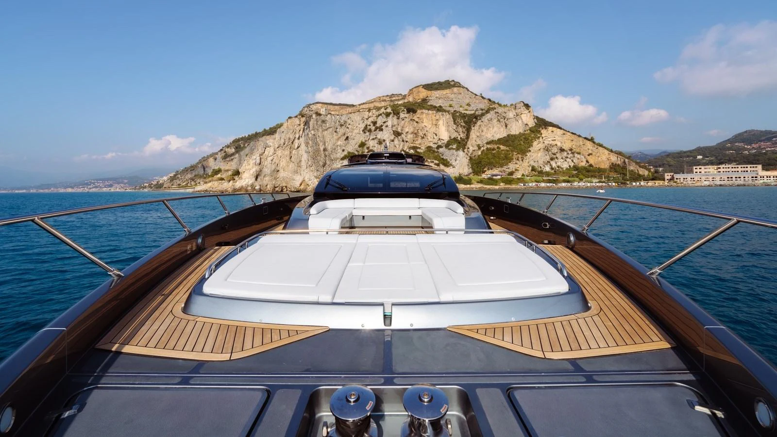 The foredeck of the yacht offers a spacious sunbathing area with stunning views of the surrounding landscape. aboard MAYAR Yacht for Sale