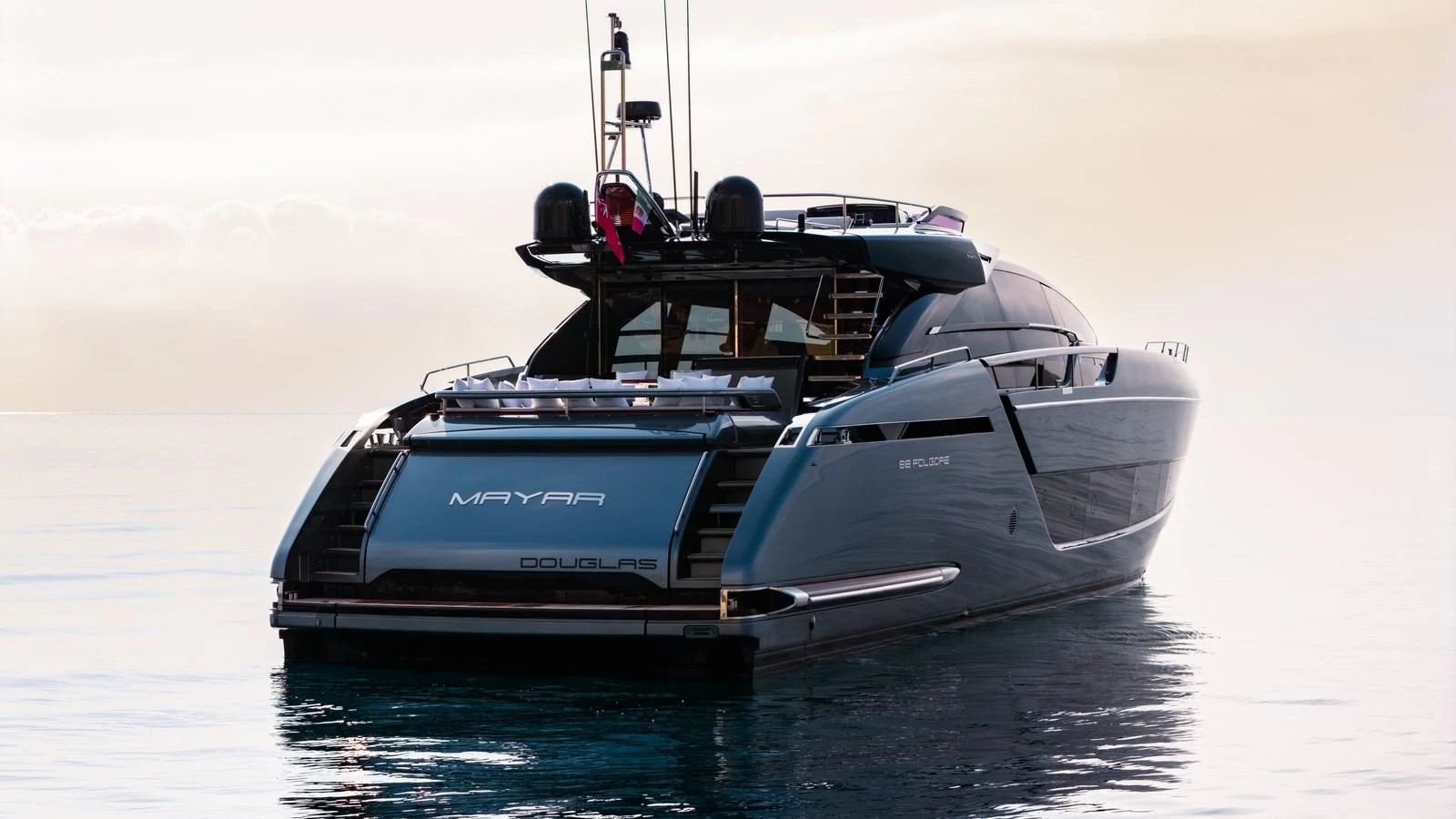 A sleek and modern yacht sits gracefully on calm waters, showcasing its elegant design and luxurious features. aboard MAYAR Yacht for Sale