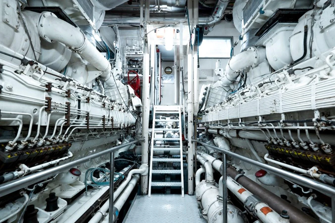 The engine room showcases the powerful machinery that drives the yacht. aboard STELLA FIERA II Yacht for Sale
