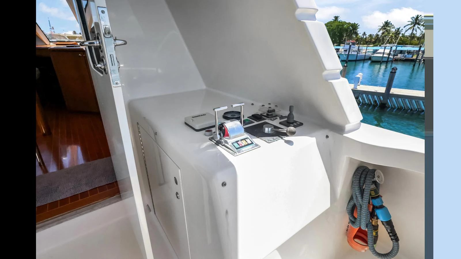 A detailed view of a yacht's utility area with various tools and equipment. aboard MOANA Yacht for Sale