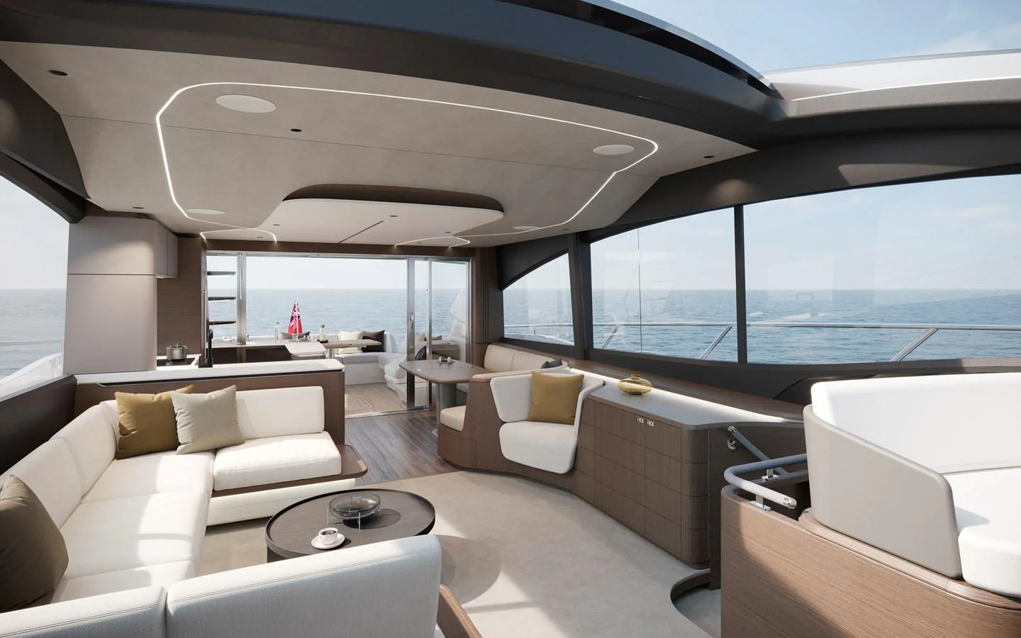 The salon offers a spacious and modern living area with panoramic views of the sea. aboard PRINCESS S74 Yacht for Sale