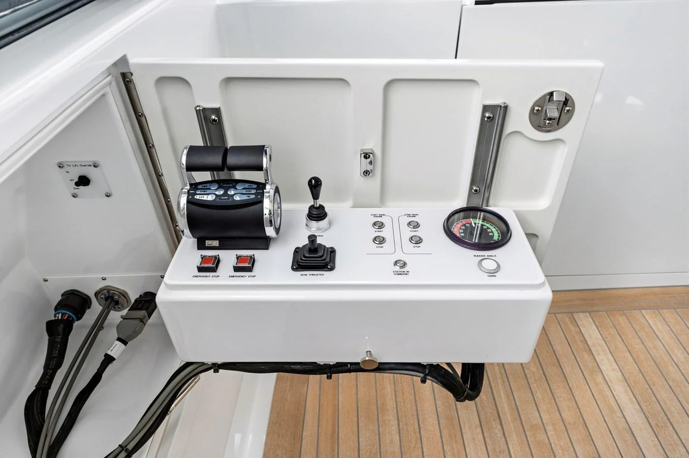 A close-up view of the yacht's control panel showcasing various instruments and controls. aboard SEAS THE DAY Yacht for Sale