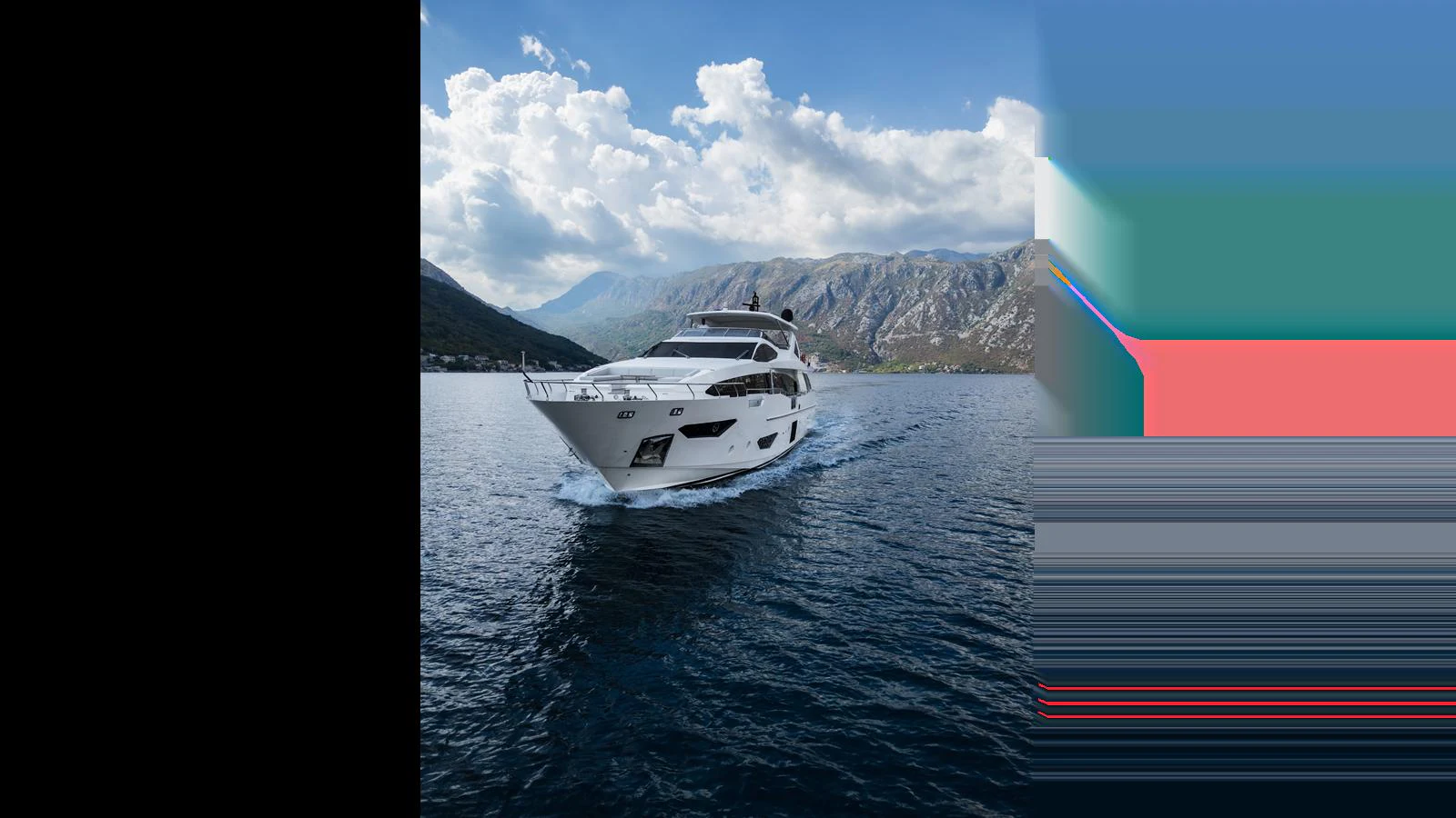 A sleek yacht cruises through calm waters against a backdrop of majestic mountains. aboard 98.92' AZIMUT GRANDE Yacht for Sale