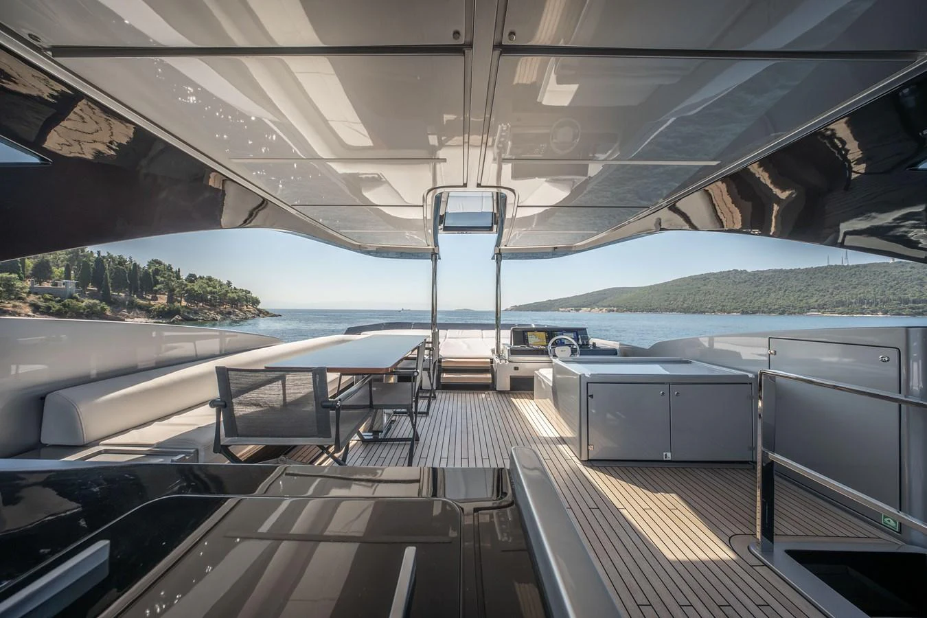 The flybridge offers expansive views and ample seating for relaxation. aboard CREA Yacht for Sale