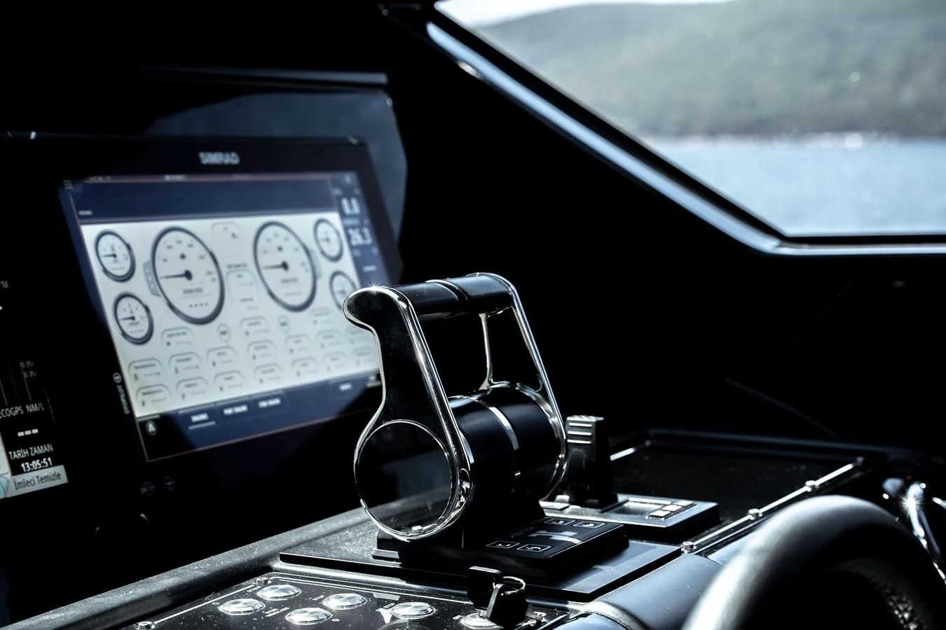 The helm features advanced navigation instruments and sleek controls, ensuring a smooth sailing experience. aboard CREA Yacht for Sale