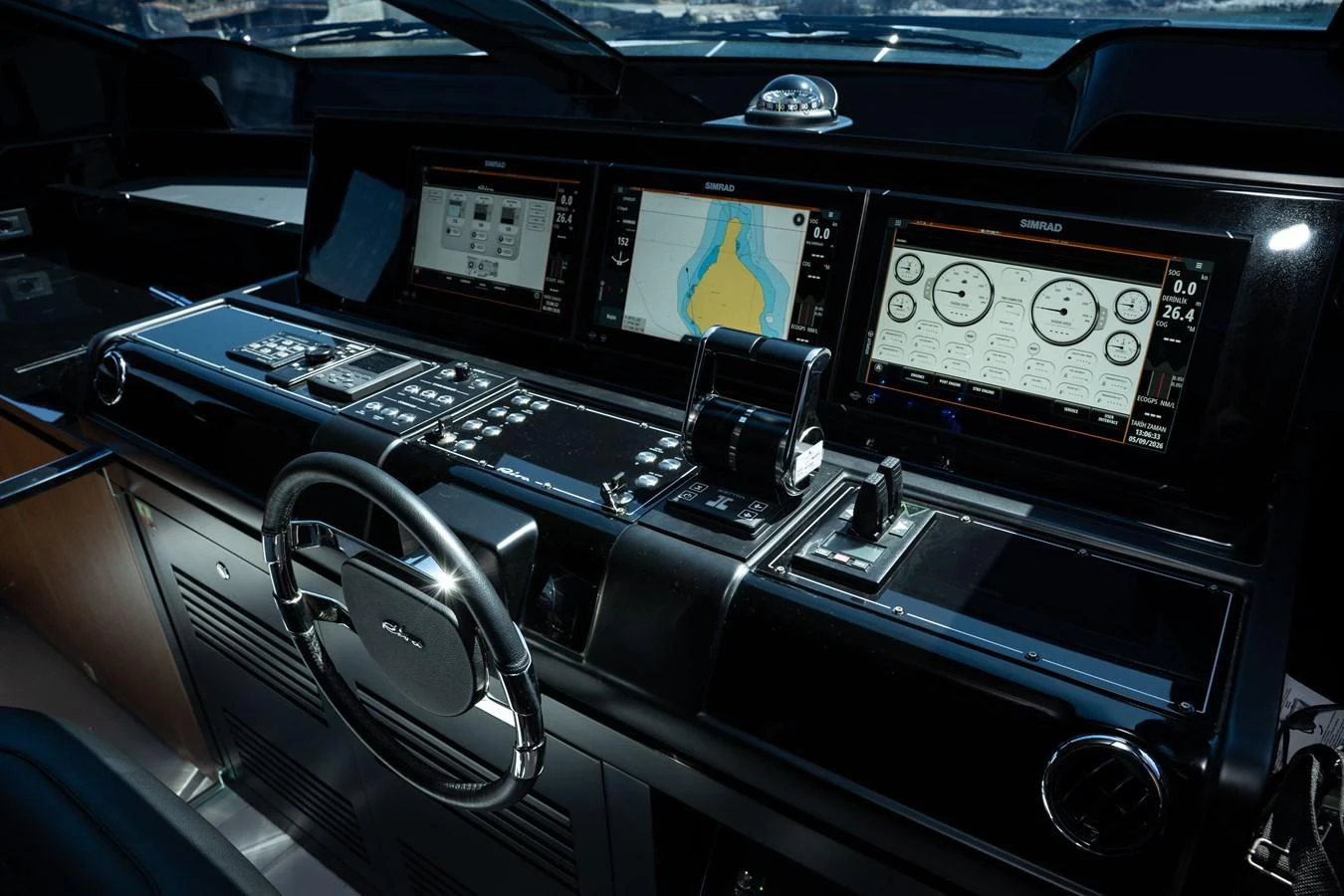 The helm features advanced navigation systems and sleek controls for a sophisticated yachting experience. aboard CREA Yacht for Sale