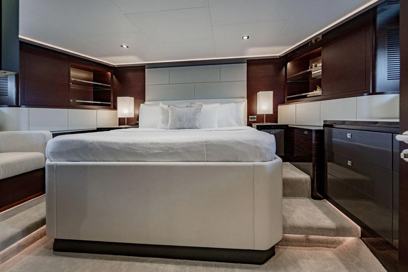 The master stateroom exudes luxury with its spacious layout and elegant design. aboard M/Y 12 Yacht for Sale