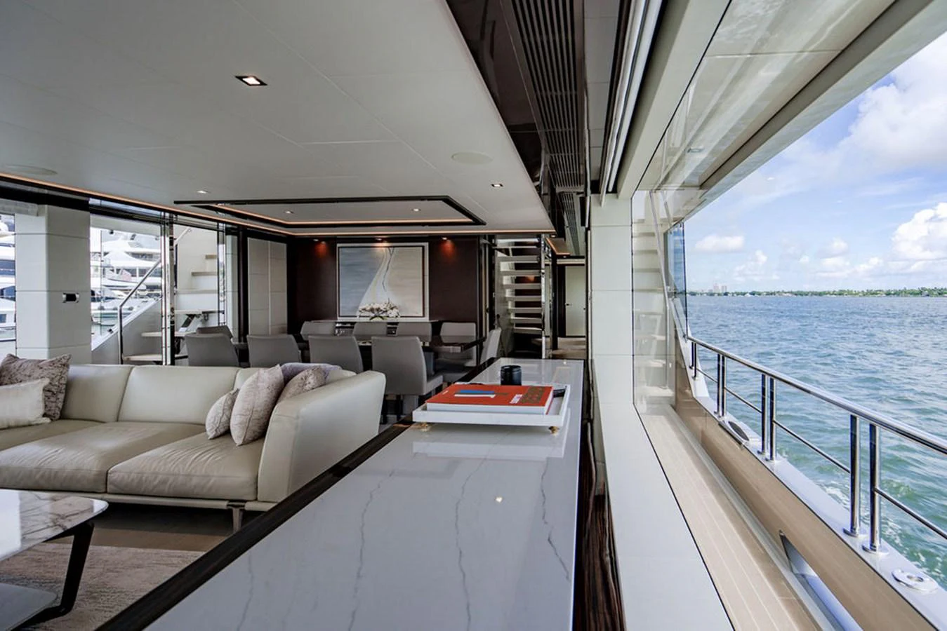 The salon offers a luxurious and spacious area with panoramic views of the sea. aboard M/Y 12 Yacht for Sale