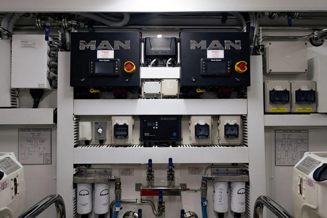 The image showcases the well-organized and high-tech engine room of the yacht. aboard M/Y 12 Yacht for Sale