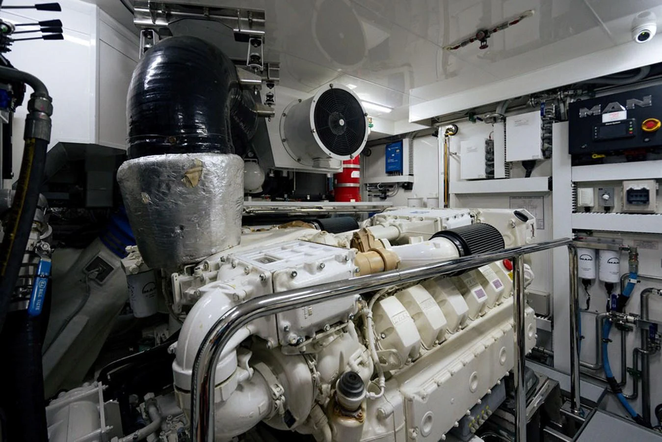 The engine room showcases the yacht's powerful and meticulously maintained machinery. aboard M/Y 12 Yacht for Sale