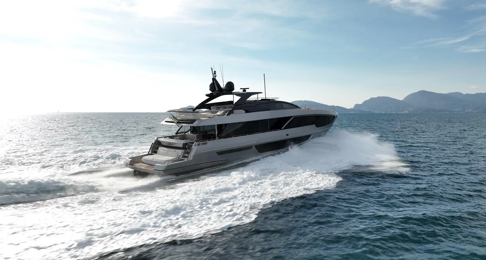A sleek and modern yacht cruising swiftly across the open sea. aboard GIO4 Yacht for Sale