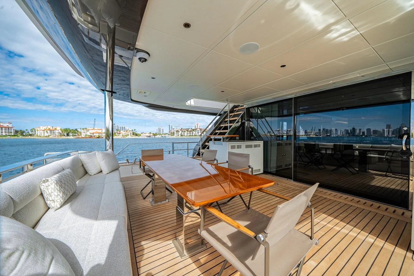 The aft deck offers a spacious and inviting area for alfresco dining and relaxation with stunning views of the water. aboard OCEAN ALEXANDER 35P05 Yacht for Sale