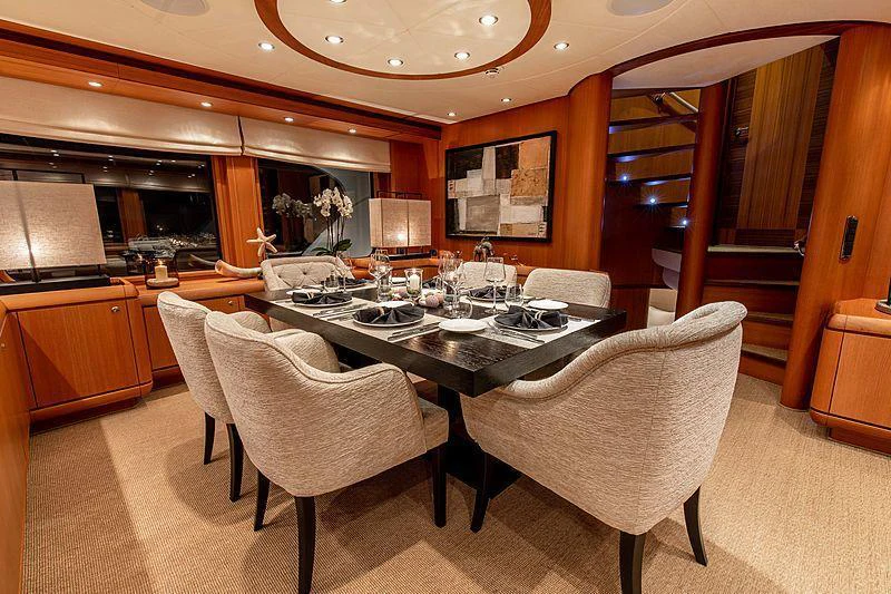 a large dining table in a kitchen aboard GALENA Yacht for Charter