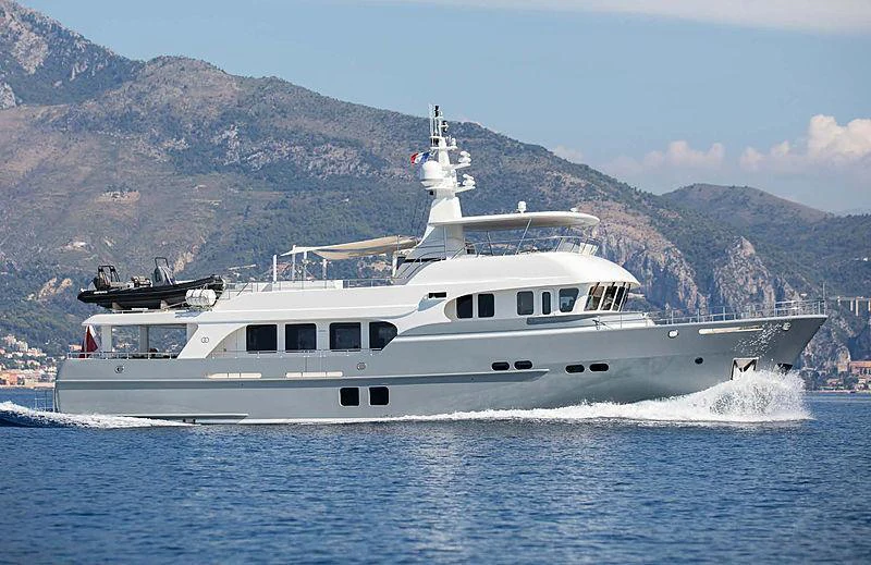a white boat on water aboard GALENA Yacht for Charter