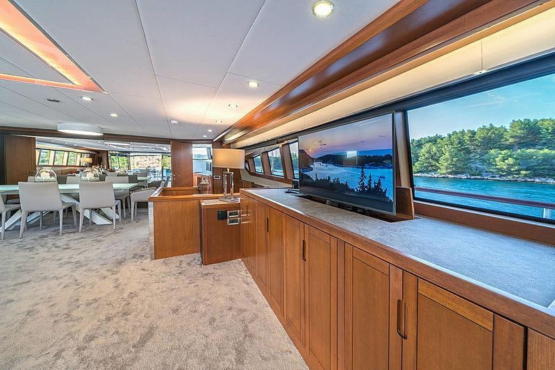 a large room with a large tv aboard SAN LIMI Yacht for Charter