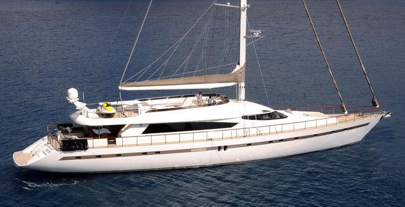 a white boat on the water aboard SAN LIMI Yacht for Charter