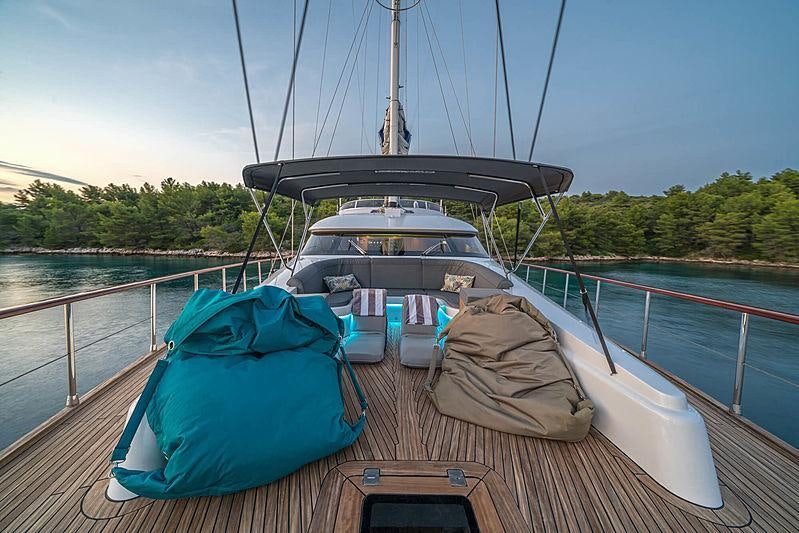 a boat on a river aboard SAN LIMI Yacht for Charter