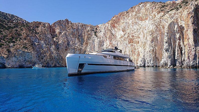 a boat in the water aboard PROJECT STEEL Yacht for Charter