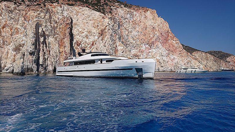 a boat in the water aboard PROJECT STEEL Yacht for Charter