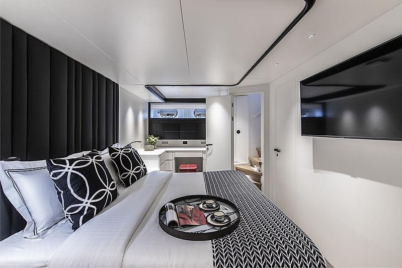 a modern looking living room aboard PROJECT STEEL Yacht for Charter