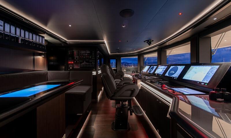 inside of a vehicle with screens aboard RESILIENCE Yacht for Charter