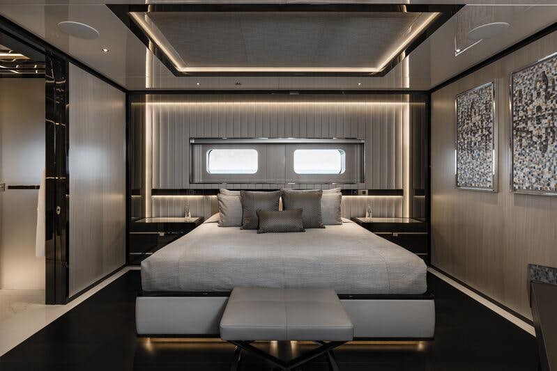 a bed in a room aboard RESILIENCE Yacht for Charter
