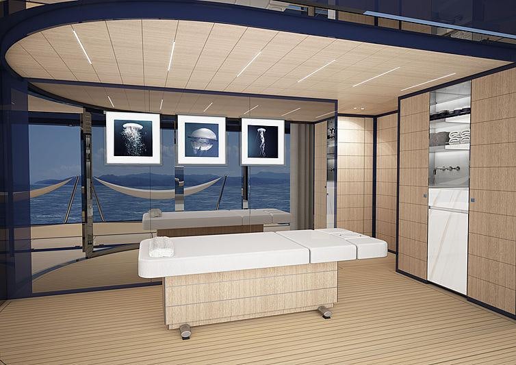 a room with a pool table and a bench aboard RESILIENCE Yacht for Charter