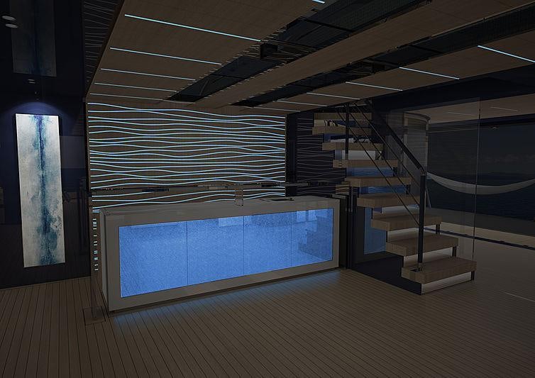 a room with a large screen aboard RESILIENCE Yacht for Charter