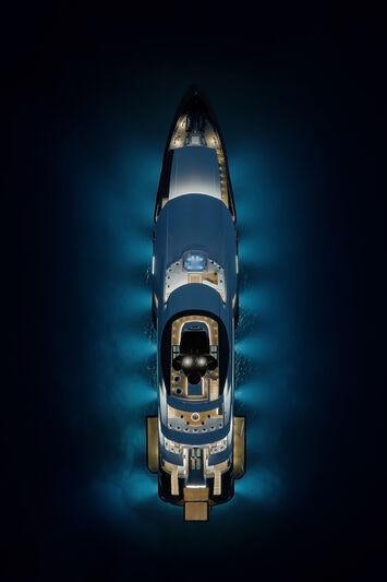 a space shuttle in the dark aboard RESILIENCE Yacht for Charter