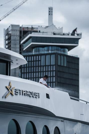 a person on a yacht aboard STARDUST Yacht for Sale