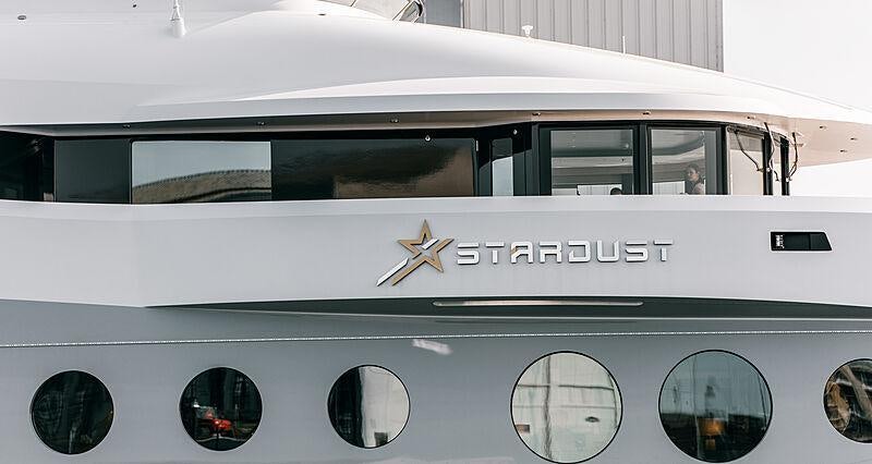 the front of a white boat aboard STARDUST Yacht for Sale