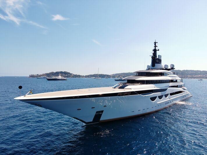 a large white yacht in the water aboard AHPO Yacht for Charter