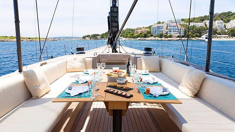 a table with food on it aboard WALLY LOVE Yacht for Charter