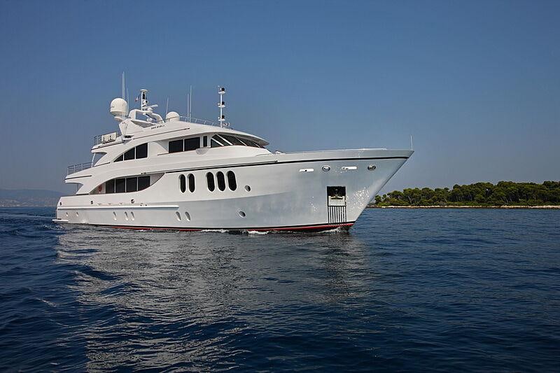 a large white boat in the water aboard SEA SHELL Yacht for Charter