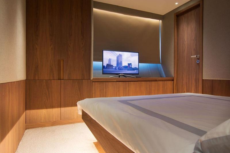 a bed in a room aboard WHISPER V Yacht for Charter