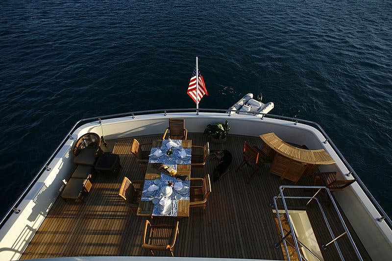 a deck with a flag on it aboard APNA Yacht for Charter
