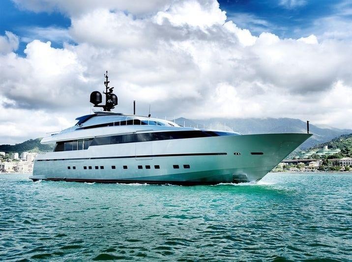 a white yacht in the water aboard NAIA Yacht for Charter