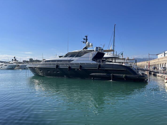 a boat docked at a pier aboard LAUREN V Yacht for Charter