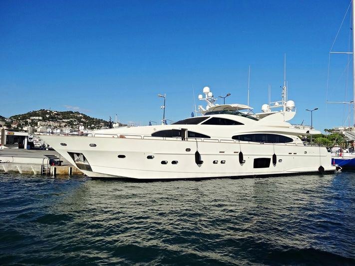 a white yacht in the water aboard DOLCE VITA IV Yacht for Charter