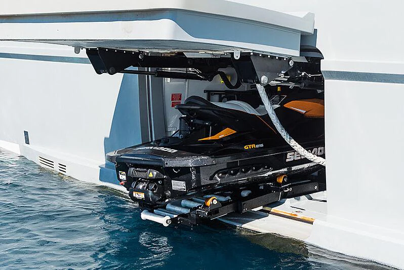 a black and white helicopter aboard CINQUANTA-50 Yacht for Charter