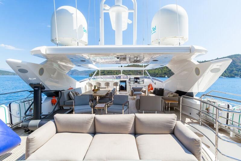 a large airplane on a deck aboard FREEDOM Yacht for Charter