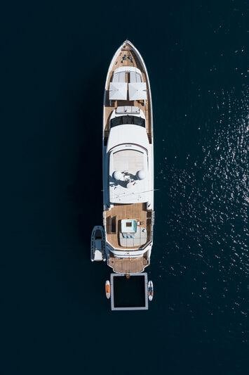 a white and black ship aboard RIVIERA LIVING Yacht for Charter