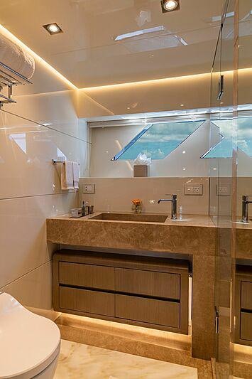 a bathroom with a large sink aboard THE PEDDLER Yacht for Sale