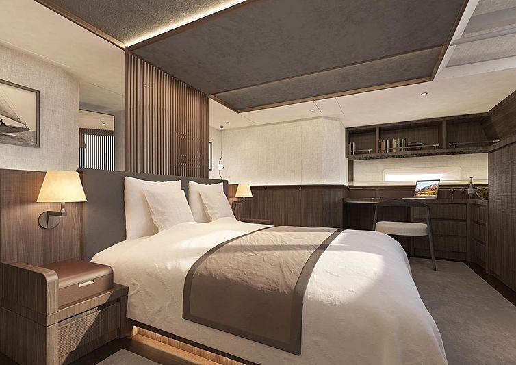 a room with two beds aboard CEFEA Yacht for Charter