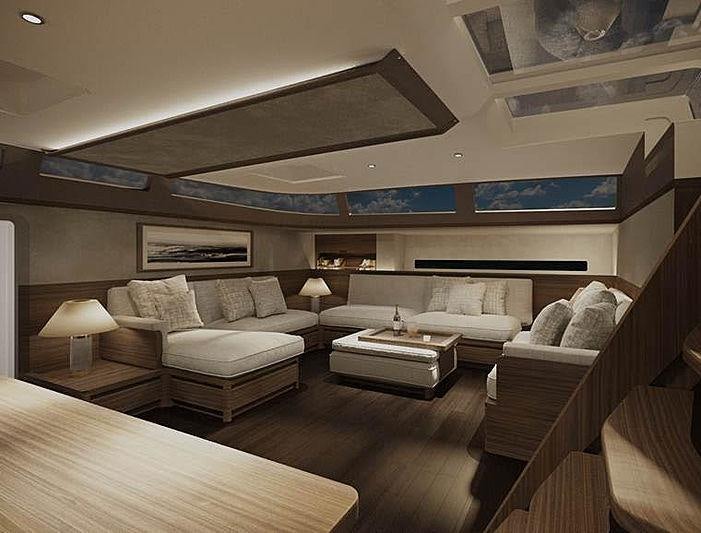 a living room with a couch and a table aboard CEFEA Yacht for Charter
